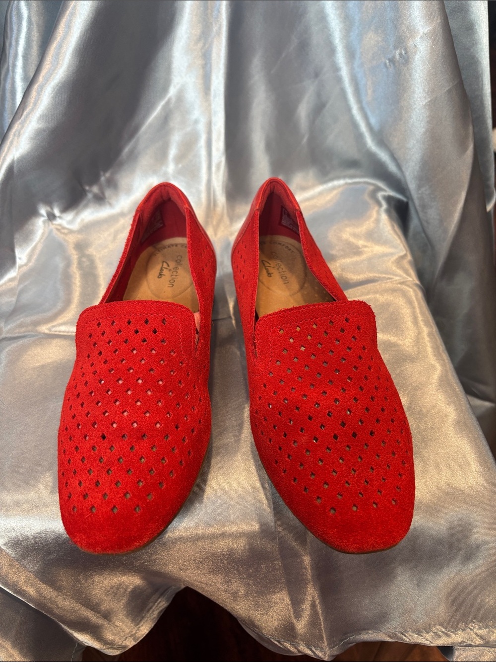 Clarks Women's Red Perforated Slip-On Loafers